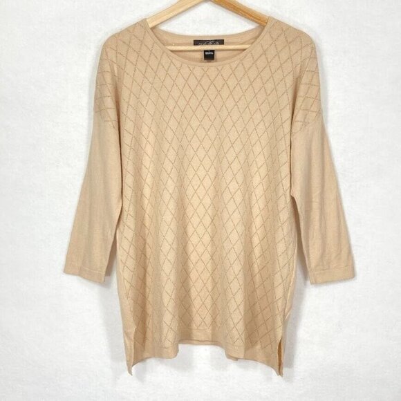 August Silk 3/4 Sleeve Cotton Modal Blend Sparkle Lightweight Sweater L - Picture 1 of 5